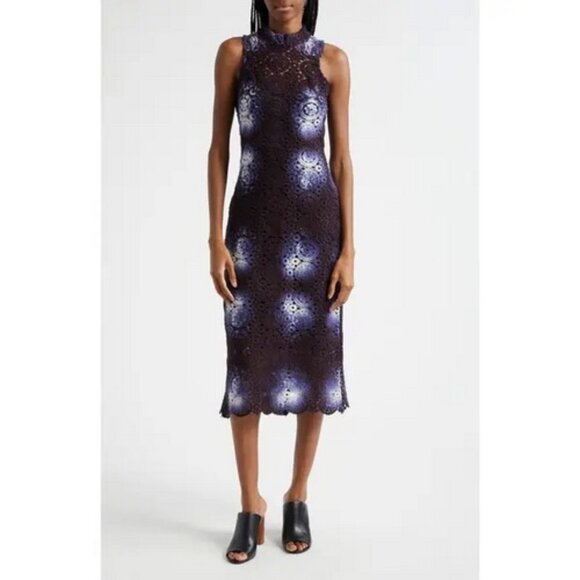 Busayo Blue White Lekan Crochet Midi Dress - Picture 1 of 6